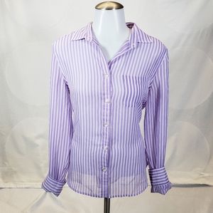 Long Sleeve Purple White Button Up Blouse